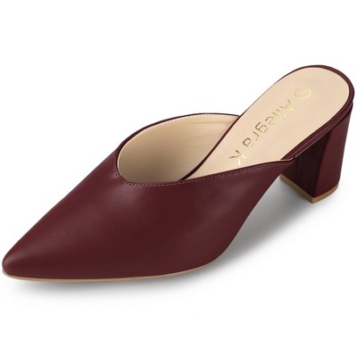 Allegra K Women's Closed Pointed Toe Slip-on Chunky Heels Slides Mules