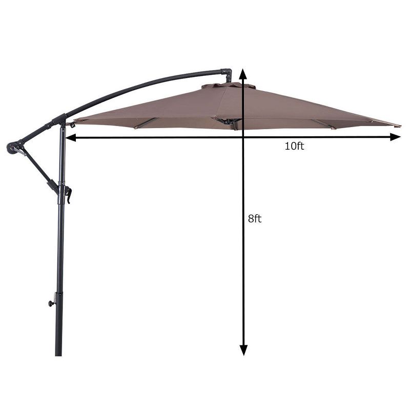 Costway 10' Hanging Umbrella Patio Sun Shade Offset Outdoor Market W/t Cross Base Tan, 4 of 10