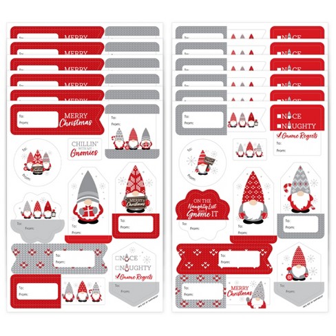 Big Dot of Happiness Christmas Gnomes - Assorted Holiday Party Gift Tag  Labels - To and From Stickers - 12 Sheets - 120 Stickers