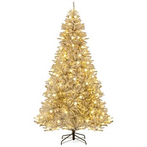 Costway 6/7/8 FT Snow-flocked Artificial Christmas Tree with 51/65/81 Sphere Lights 250/350/450 LED Lights - 1 of 4