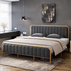 Velvet Upholstered Bed Frame with Headboard - 1 of 4