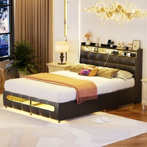 Besiost Bed Frame with Storage Headboard and Charging Station - 1 of 4