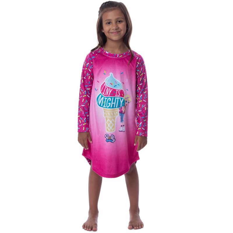 Polly Pocket Toys Girls' Tiny Is Mighty Pajama Nightgown Sleep Raglan Pink, 1 of 4