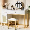 Hooseng White Makeup Vanity Desk with Stools, Rattan Vanity Table Set with Power Outlet with Drawers & Cabinet for Bedroom - 3 of 4