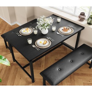 Acekool Dining Table Set with 2 Upholstered Benches, Space-Saving Table for Apartment or Dining Room - 1 of 4