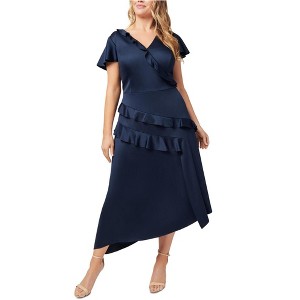 Adrianna Papell Womens Asymmetrical Satin Ruffle Cocktail Dress - 1 of 1