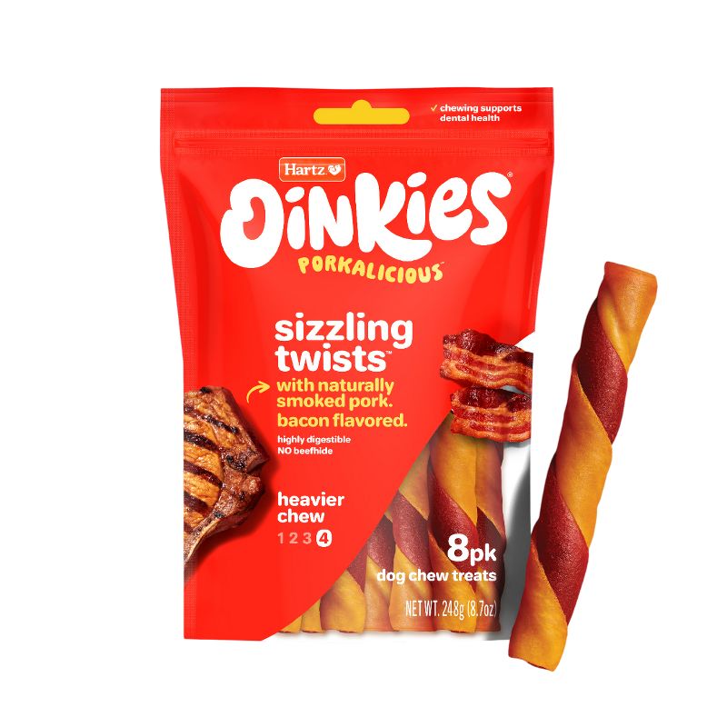 Hartz Oinkies Bacon Wrapped Pork Skin Twist Jerky Chews Dog Treats - 8ct, 4 of 8