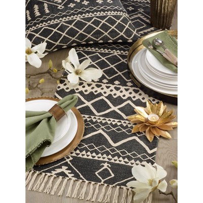 Black and White Cotton Mud Cloth Table Runner