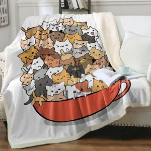 Hachikiko Cat in Teacup Throw Blanket - 50"x60" Soft Plush Blanket for Couch & Chair - Gift for Cat Lovers (Fuzzy Kitten Print) - 1 of 4