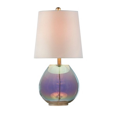 19.5" Iridescent Green Glass Table Lamp with White Shade