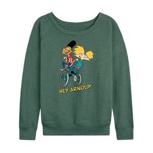 Women's - Hey Arnold! - Arnold and Gerald Bike Lightweight French Terry Wide Neck Long Sleeve Shirt - 1 of 4