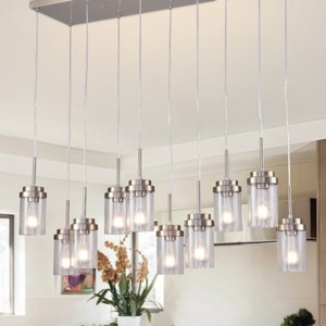 BAOURE 31.5" Brushed Nickel Kitchen Island Lighting,Modern Linear Chandelier with Clear Glass Shades,Dining Room Light Fixture for Kitchen Living Room - 1 of 4