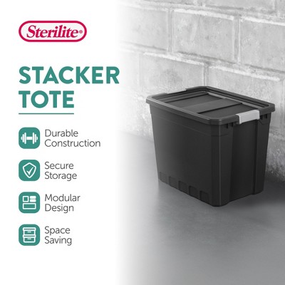 Black Heavy Duty Plastic Stackable Storage Tote with Lid