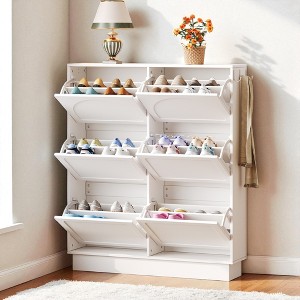 Mshliw Narrow Shoe Cabinet with 6 Flip Drawers, Adjustable Shelves, 3 Hooks & Anti-Tip Safety, Space-Saving Entryway Shoe Organizer for Hallway - 1 of 4