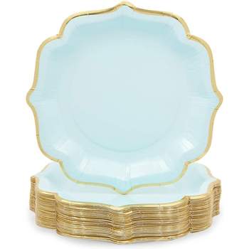 Sparkle and Bash 48 Pack Light Blue Paper Party Plates with Gold Foil Scalloped Edging (9 In)