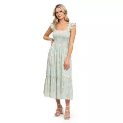 August Sky Women's Smocked Floral Midi Dress RD2072_Mint Multi_Medium