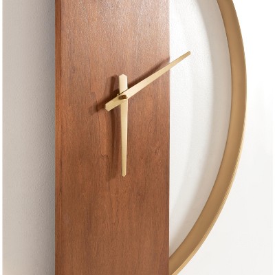 24" Walnut Brown and Gold Metal Round Wall Clock