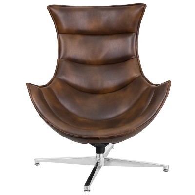 Bomber Jacket Brown Leather Swivel Cocoon Chair