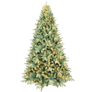 Artificial 9ft Blue green Tint Christmas Tree with 3268 PE/PVC Mixed Branch Tips, 800L warm white led, memory wire+iron wire - 1 of 4
