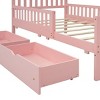 Twin Size Wood Platform Bed with Guardrails and Two Storage Drawers, Slatted Base, Classic Style for Kids-Maison Boucle - 4 of 4
