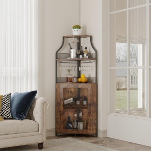 ODK Corner Bar Cabinet with Space-Saving Design, Corner Wine Rack with Detachable Wine Rack＆ Glass Holder,Versatile Storage Options - 1 of 4