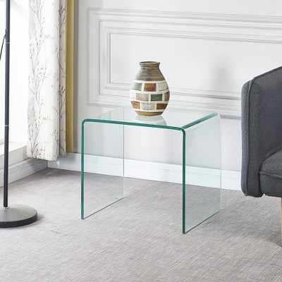 Lirago Tempered Clear Bent Glass Side Table-Multi-Purpose Transparent Sofa Table for Living Room & Outdoor 15.8"D * 19.72"L * 17.72"H