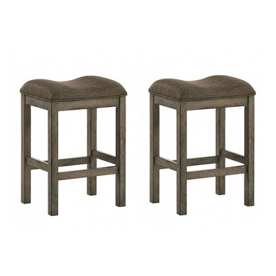 Simple Relax Set of 2 Upholstered Bar Stools with Footrset in Chestnut and Brown