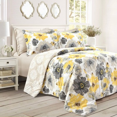 Yellow and grey comforter set deals queen