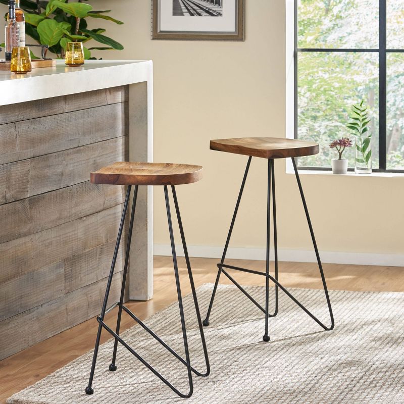 Set of 2 Royston Handcrafted Modern Industrial Wood Barstools Natural/Black - Christopher Knight Home, 3 of 7