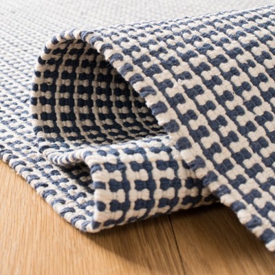 Ivory and Navy Handwoven Cotton Square Rug