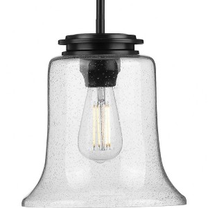 Progress Lighting Winslett 1-Light Mini-Pendant, Matte Black, Seeded Glass Shade - 1 of 2