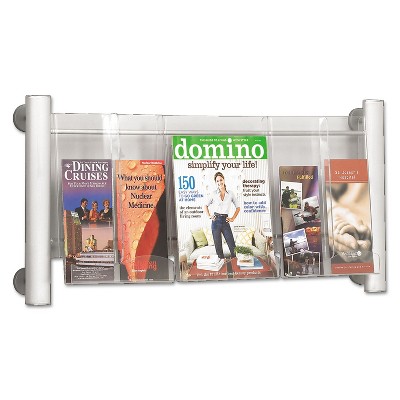 Safco Luxe Magazine Rack Three Compartments 31-3/4w x 5d x 15-1/4h Clear/Silver 4133SL
