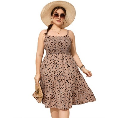 Plus Size Summer Dresses Women's Sleeveless Square Neck Smocked Flowy Ruffle A Line Maxi Dress