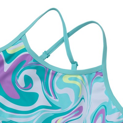 Lands' End Kids Chlorine Resistant Criss Cross Bikini Top - Large - Aruba Blue Multi Swirl — фото 3