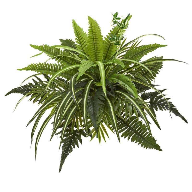 Nearly Natural 22-in Mixed Greens and Fern Artificial Bush Plant (Set of 3), 1 of 2