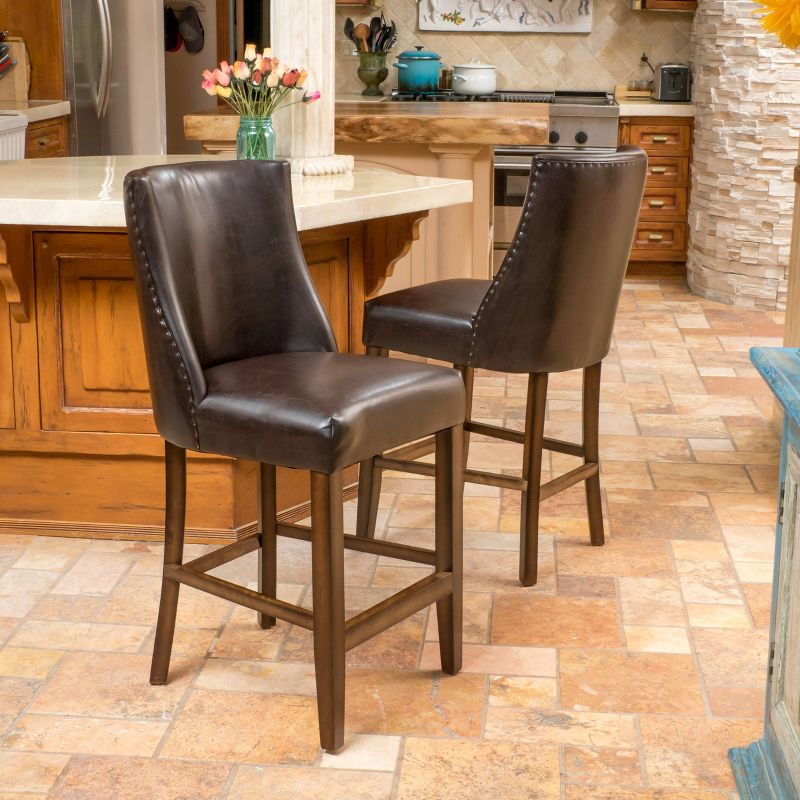 Set of 2 26.5&#34; Harman Counter Height Barstool - Brown Bonded Leather - Christopher Knight Home, 3 of 6