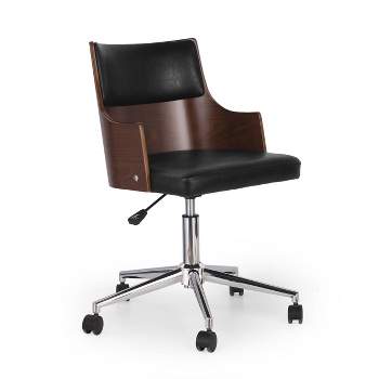 Rhine Mid-Century Modern Upholstered Swivel Office Chair Midnight Black/Walnut - Christopher Knight Home