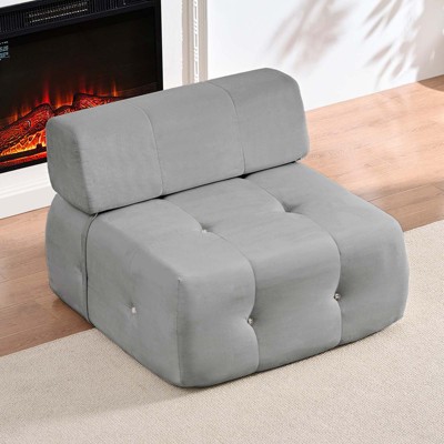 Mjkone Velvet Single Sofa, 1-Seater Modular Sofa Couch with Rivet Trim for Living Room