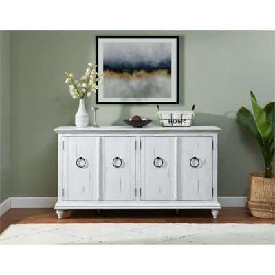 Rustic White Solid Wood TV Stand with Cabinet