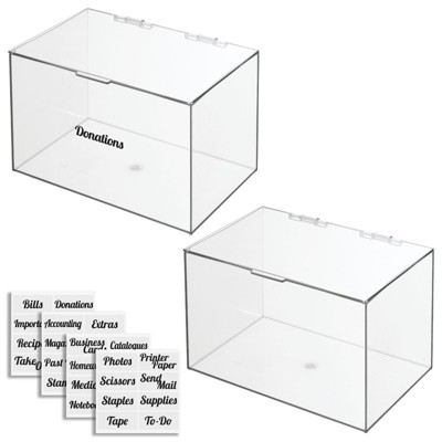 mDesign Plastic Stackable Home, Office Storage Bin Box + Labels - Clear