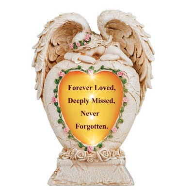 Collections Etc Solar Powered Grieving Angel Stone Heart Memorial Statue