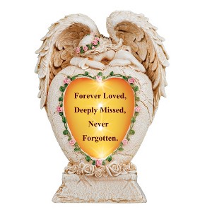 Collections Etc Solar Powered Grieving Angel Stone Heart Memorial Statue - 1 of 2