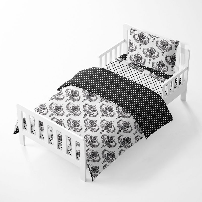 Bacati - Classic Damask Black/Gray/White 4 pc Toddler Bedding Set, 3 of 10