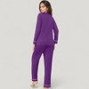 Anna-Kaci Lounge Women's Contrast Trim Long Sleeve V-Neck Pajama Top and Lounge Pants Two Piece Sleepwear Set - 4 of 4