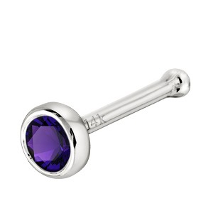 Jewelry Avalanche 22G 14K Gold Bezel-set Amethyst Ball-end Nose Stud - 1 of 3