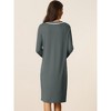 cheibear Women's Button Down V Neck Long Sleeve Pajama Nightshirt Dress - 3 of 4