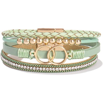 Boho Wrap Bracelet with Infinity Design, Leather Cuff Bangle with Magnetic Clasp, Stackable Jewelry Gift for Mom