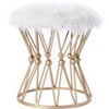 Fabulaxe Round Gold Metal Accent Vanity Stool with White Fur Top Seat, Decorative Side Table - 2 of 4