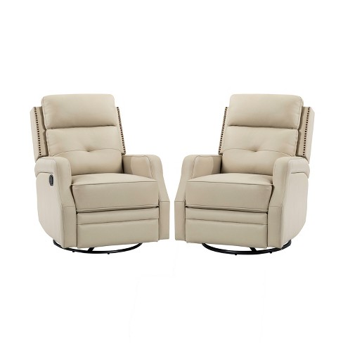 Set of 2 Basilio 28.74" Wide Tufted Wooden Upholstery Genuine Leather Swivel Rocker Recliner with Nailhead Trims | ARTFUL LIVING DESIGN - image 1 of 4