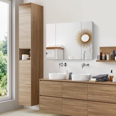 White LED Wall-Mounted Medicine Cabinet with Mirror and USB Charging